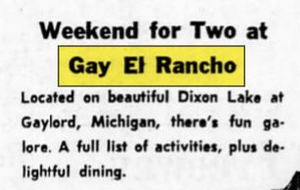 Sojourn Lakeside Resort (Gay El Rancho Ranch, El Rancho Stevens Ranch) - May 1965 Ad